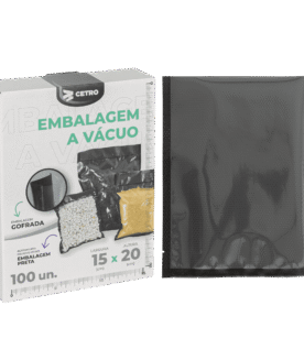 Embalagem a Vácuo 15x20cm - 100 Unidades Gofrada Preta em Sacos Pré-Formados